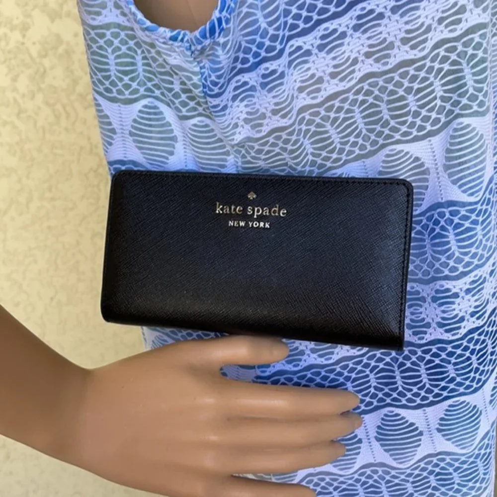 Kate Spade Staci Large Slim Bifold Wallet Black - Picture 1 of 16
